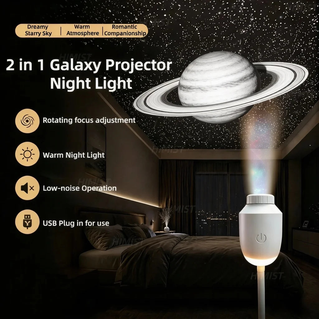 2-in-1 Mini Galaxy Star Projector Night Light Sliding Films Starry Sky Ambient Light 360° Rotate USB Background Atmosphere Light