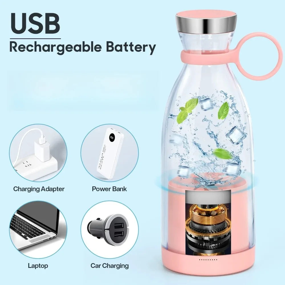 380ML Juicer USB Rechargeable Blender Fresh Fruit Juicer Portable Juice Bottle Mini Fast Electric Blender Smoothie Ice Maker