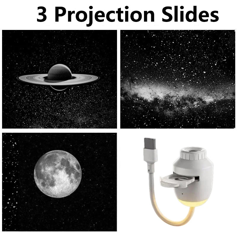 2-in-1 Mini Galaxy Star Projector Night Light Sliding Films Starry Sky Ambient Light 360° Rotate USB Background Atmosphere Light